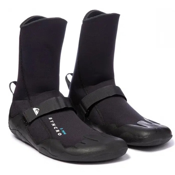 (C2)Quiksilver Syncro 3mm Black Neoprene Booties, size 5 women - Picture 1 of 16